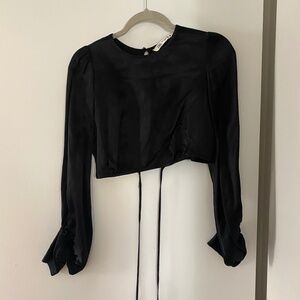 Zara Cropped Silky Balloon Sleeve Wrap top